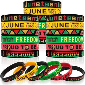Juneteenth Bracelets Bulk 30PCS Freedom Day Juneteenth Party Favors Gifts Patriotic Rubber Wristbands Accessories for Women Kids Black History Month Decorations African Afro American Independence Day