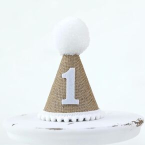 Burlap First Birthday Hat Boy 1 Birthday Hat 1st Baby Birthday Hat One Year Natural Old Baby Party Hat Photoshoot Props Photo Props Felt Natural Cake Smash Boho Theme