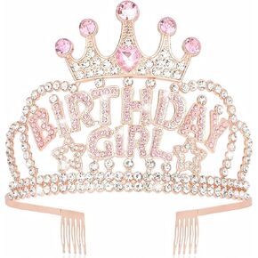 CIEHER Pink Birthday Girl Crown for Women Girls Birthday Decorations