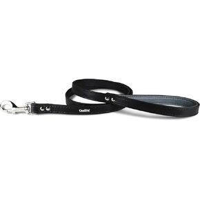 Deer Tan Leather Dog Leash – Soft Deer Hide Lined Handle, Heavy-Duty Nickel/Brass Hardware, Handcrafted in USA – Durable & Luxurious; Latigo Black, 3/4" Wide, 6' Long