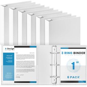 Henoyso 6 Pcs Plastic Mini 3 Ring Binder 1" Round Rings with 2 Insert Pockets, Fits 5.5" x 8.5" Paper, Capacity 200 Sheets, White Three Rings Flexible Small Binders for School, Office, Photo Album