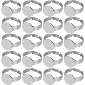 20Pcs Flat Ring Base Adjustable Stainless Steel SemiFinished, Components Flat Round Pad Ring Base for DIY Rings Making (Tray: 12mm)