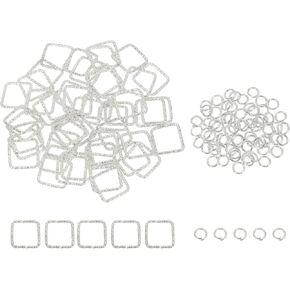 uxcell 100pcs 4mm Open Jump Rings and 15mm Embossed Jump Ring Kit, Closed Square Ring Connector for Bracelet Necklace Pendant Jewelry Keychain DIY Craft Making, Silver