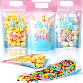 Capoda 50 Pcs Boy or Girl Gift Bags Clear Gender Reveal Sealing Pouches with Handles Blue Pink Baby Shower Plastic Bags for Baby Gender Reveal Party Candy Gift Wrapping Supplies Decor(Boy or Girl)