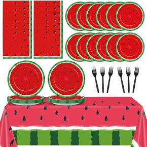gisgfim 20 Guests Watermelon Party Supplies Watermelon Party Plates Tableware Set Children's Melon Decorations Favors Disposable 7-Inch Plates Napkin Tablecloths for Summer Melon Birthday Baby Shower