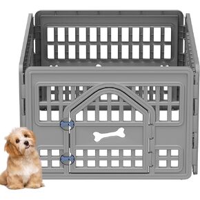 4-Panel Dog Playpen with Door, Puppy Playpens for Small and Medium Sized Dogs, Dog Play Pen Indoors, 33x 33x 24 in Folding & Portable Outdoor Pet Playpen, Grey