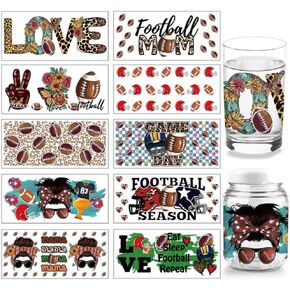 arricraft 10 Sheets UV DTF Cup Wrap, 10 Styles Sports Theme Rugby Football Mama Rub on Transfers PVC Transfer Stickers Waterproof Rub Decals for DIY 16OZ Glass Cups Furniture Wood