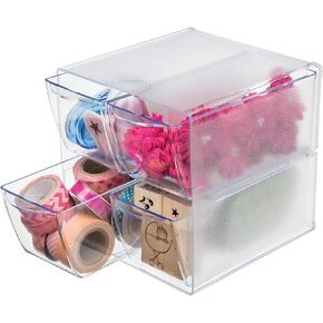 Deflecto Stackable Cube Organizer, Desk and Craft Organizer, 4 Drawers, Clear, Removable Drawers and Dividers, 6"W x 6"H x 7 1/8"D (350301CR)