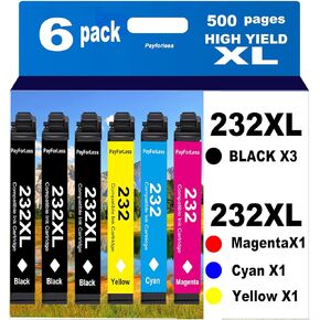 232XL Remanufactured for Epson 232XL Ink Cartridges Combo Pack 232XL T232 XL for XP-4200 XP-4205 Workforce WF-2930 WF-2950 Printer 6 Pack 3 Black 1 Cyan 1 Magenta 1 Yellow