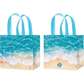 Ocean Waves Favor Bags Summer Beach Birthday Party Supplies 12 Piece Hawaii Beach Treat Bags Non-woven Blue Summer Holiday Pool Goodie Bags for Hawaiian Seaside Party Supplies