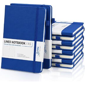 Dynta Hardcover Journal Notebooks 10 Pack A5 Lined Journals Bulk 5.8 x 8.4 Inch 160 Pages/80 Sheets 10 Colors College Ruled with Pen Loop Notebooks for Work, Writing, Note Taking