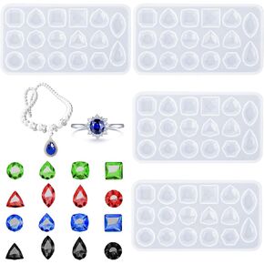 4Pcs Gemstone Silicone Mold Clear Epoxy Resin Jewelry Casting Molds for Making DIY Crafting, Keychains, Earring, Pendant, Necklace, Studs Jewelry Epoxy Crafting Projects