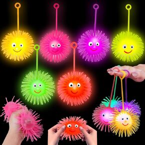 24 PCS LED Puffer Balls Light Up Party Favors for Kids 4-8 8-12 Bulk Sensory Bouncy Ball Toddler Fidget Toys Glow in Dark Stress Balls Classroom Prizes Goodie Bag Fillers Pinata Stuffers Gifts