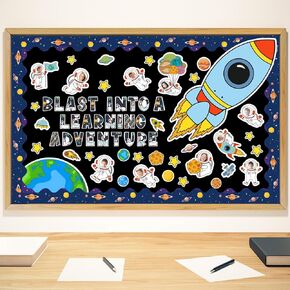 Outer Space Astronaut Bulletin Board Decoration Set Back to School Decorations Trim Strips for School Classroom Decor Blast into a Learning Adventure Rocket Solar System Planet Paper Cutouts Kids
