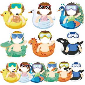 60Pcs Summer Bulletin Board Decorations, Animal Swim Ring Cutouts with Photo Space Summer Classroom Decor for DIY Craft Photo Wall Beach Pool Birthday Party Bulletin Board Decoration