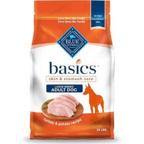 Blue Buffalo Basics Grain-Free Large Breed Adult Dry Dog Food, Skin & Stomach Care, Limited Ingredient Diet for Dogs, Turkey Recipe, 24-lb. Bag