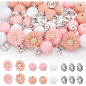 79Pcs Daisy Silicone Beads Glass Rhinestone Spacers Loose Rubber Beads for DIY Crafts Bracelets Keychain Making (Green)