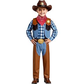 Sicypoty Boys Cowboy Costume Kids Brown Western Costume Outfit Set for Halloween Dress Up