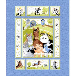 Susybee Denim Barnyard Blues 36in Quilt Panel