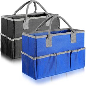 2 Pcs Art Organizer Craft Storage Tote Bag with Multiple Pockets and Hadles, Oxford Fabric Carrying Caddy for Teacher, Officer, Artist, Students, Traveler, and more (Black, Blue)