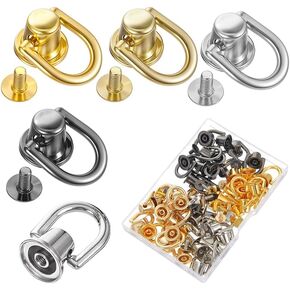 40 Pcs D Rings for Purse, Metal Bag Connector with D Ring Strap Hardware Ball Button Studs for Repair Purse Handbags Dog Collar Leather Crafts