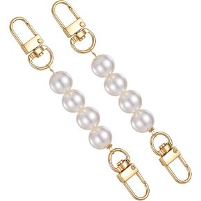 2 Pcs Bag Strap Extender Short Faux Pearl Purse Strap Extender Chain 4.7 Inch Replacement Golden Clasp Bag Chain for Shoulder Cross Body Handbag Crafts (13 cm)