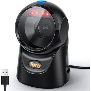 Tera Barcode Scanner Handsfree Omnidirectional: Desktop 1D 2D QR USB Wired Adjustable Angle Plug and Play Bar Code Reader for POS Supermarket Retail Store Mobile Payment Model 9700