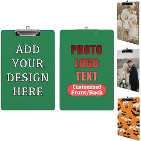 Personalized Clipboard with Photo Text Logo Custom Clip Board with Metal Clip A4 Letter Size Hardboard Clip Board for Nurses Students Office Teachers, PureBlack