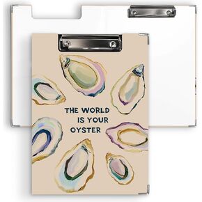 Ku-Dayi Vintage Oyster Coastal Beach Padfolio مع جيب التخزين ، والملهمة التحفيزية The World Is Oyster Low Profile Clists for Nurse Office Classhroom ، 12.4 × 9.25 في