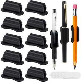SameTech 20 Pack Adhesive Silicone Pen Holder Pencil Grips-Reusable Sticky Pencil Grips for Desk,Notebook,or Wall,Ergonomic Writing Aid for Kids&Adults,(Fits Pens,Pencils,Tools (black, 20pcs)