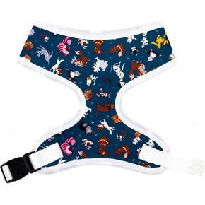 Disney Plastic Buckle Pet Harness, Cats and Dogs Scattered Blue Black, Fits 12.5" Neck and 16-21" Chest