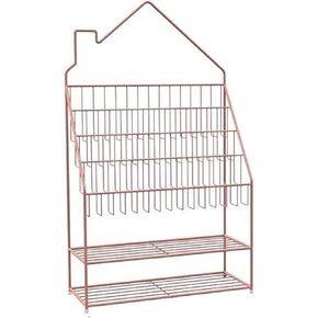 Standing Bookcase Children's Book Display Stand Metal Storage Shelf Home Storage Rack，Cute Little House Design， L 23.6"×D 9.85"×H 40.3" Desktop Book Stand(C)