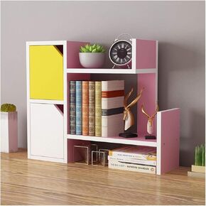 Standing Bookcase Simple Wood Desktop Bookshelf Counter Bookcase Office Desktop Shelves Rack Storage Organizer for Office Supplies，Makeup Desktop Book Stand(B)