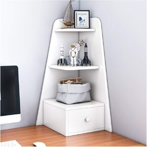 Standing Bookcase 3 Tier Desktop Corner Bookcase with 1 Drawer Bookshelf Office Supplies Wood Desk Organizer Accessories Display Rack Desktop Book Stand(B)