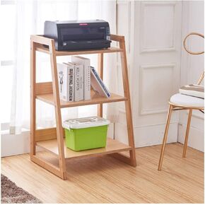 Standing Bookcase 3 Tier Shelf Bookshelf Natural Bamboo Accessory Storage Shelf Printer Stand Trapezoidal Flower Plant Frame，51cm×45cm×80.5cm Desktop Book Stand(B)