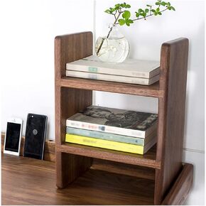 Standing Bookcase 2-Tier Wood Bookshelf Storage Shelf Desktop Organizer Office Storage Rack Free Style H Wood Display Shelf ，L 30cm×D 18cm×H 40cm Desktop Book Stand(B)