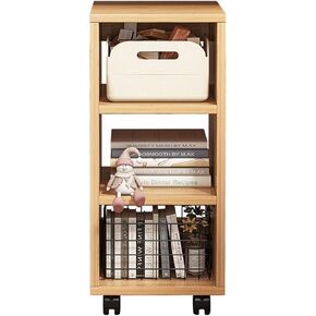 Standing Bookcase Wood Book Cart Rolling Storage Organizer with Wheels Open Wood Shelving Unit for Home, Office Desktop Book Stand(D)