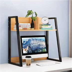 Standing Bookcase Desktop Bookshelf Office Dormitory Multifunctional Shelf Storage Rack Desktop Organizer with Metal Frame Large Capacity Desktop Book Stand(B)