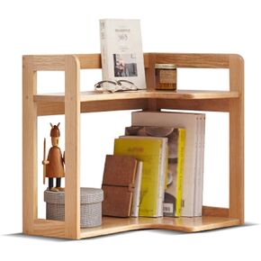 Standing Bookcase 2-Tier Natural Wood Desktop Bookshelf Storage Organizer Shelves Display Bookcase for Living Room, Home Office Desktop Book Stand