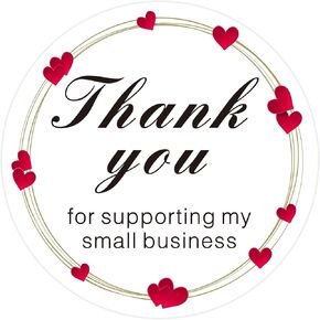 200 Pcs Thank You Labels, 1.5 Inch Red Heart Pattern Thank You Stickers for Small Business, Self-Adhesive & Waterproof Stickers Envelope Seals for Small Business