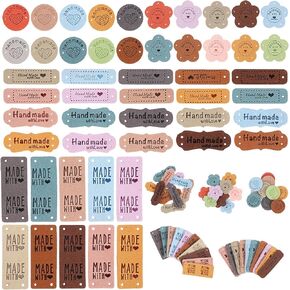 50 PCS Sewing Labels Handmade Leather Labels, Personalized Tags for Knitting Handmade Embossed Crochet Tags with Holes for Crafts Knitting Sewing Hats Purses Clothing