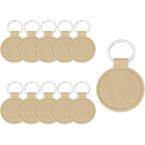 MECCANIXITY 10 Pcs PU Leather Keychain Blanks Bulk Circle Laser Engraving Keychain Leather Key Fob Kit with Key Rings for DIY Supplies Gifts (Red, 2" Dia.)