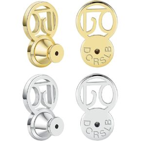 Earring Backs for Heavy Earrings, DCRSLB Sturdy DC Shape Ear Backs for Droopy Ears,Locking Lifter Backs for Studs Support Backstops for Strected Earlobe Secure Flat Backers