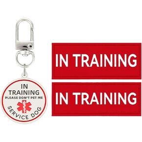 Service Dog in Training Patch 2 Pcs, Servcie Dog ID Tag Removable to Collar, Harness (Red Medium-1.18 x 4.33 inch)