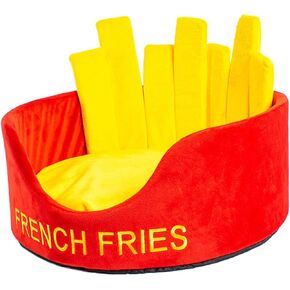 Self- Pet Bed Warm Cave Nest Sleeping Bed for Cats and Small Dogs, French Fries