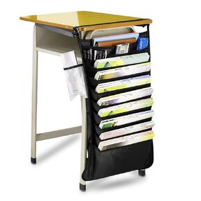 12 Pocket Student Desk Side Hanging Bag, Multi Compartment File Paper Book Sorter Organizer Classroom Supplies, Large Capacity Caddy Storage Pouch Student Desk Accessories for Stationery Books