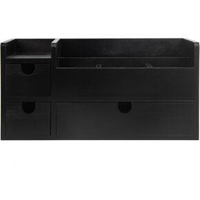 Vintage Black Wooden Desktop Organizer Removable Drawers Office Supplies Wood Storage Cabinet Caddy Box Stationery Pencil Slots Mail Holder Note Pads Accessories Home Makeup Tools Cosmetics