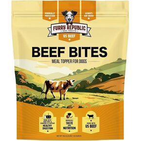 Furrry Repblic Beef Bites Meal Toppers for Dogs Made with Goat Milk & Pumpkin for Healthy Digestion USA Beef (36 OZ)