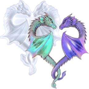 Twin Dragon Resin Mold – Large Heart Shaped Dragon Silicone Mold for Epoxy Resin, Magical DND & RPG Gothic Figurine Wall Craft, Easter Animal Decor