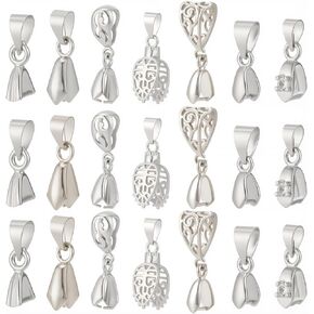 SUNNYCLUE 1 Box 35Pcs Pinch Bails Silver Brass Pinch Clasp Bails Filigree Ice Pick Pinch Bail Hooks with Hanging Loops Large Pendant Beads Connector Rhinestone Snap on Bails Hook for Jewelry Clasps